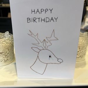 Hand embroidered birthday card with deer